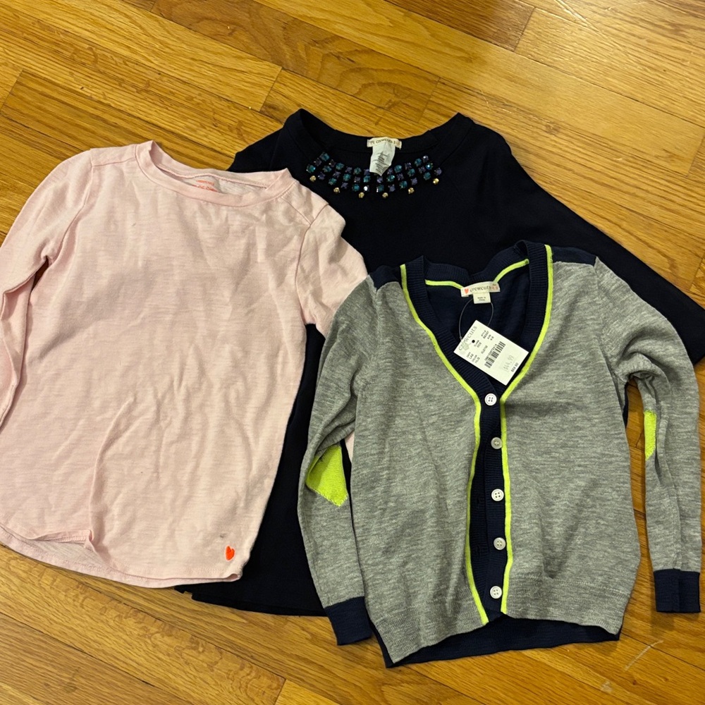 Crewcuts Pink Shirt, Black Top, and Gray Cardian